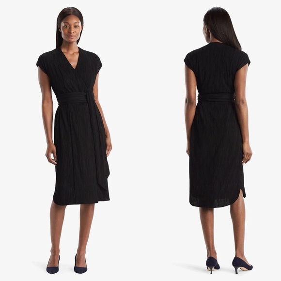 MM Lafleur New York Black Pleated Jersey Wrap Devlin Midi Dress Black Size 10 - Picture 9 of 9